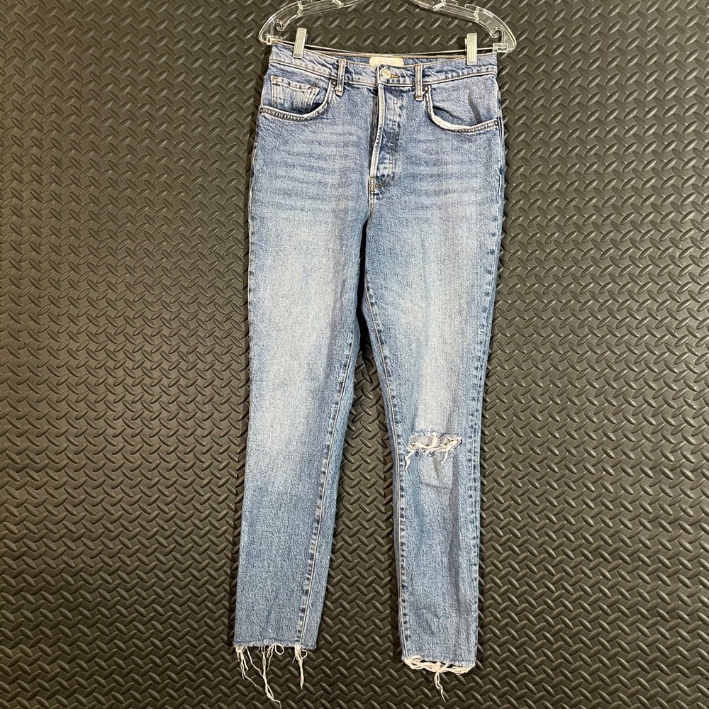 We The Free Blue Light Wash Raw Hem Skinny High Rise Button Fly‎ Women's Size 29
